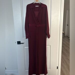 Burgundy Long Sleeve Wide Leg Jumpsuit